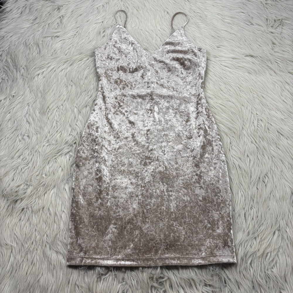 ASTR The Label Women's XS Champagne Velvet V-Neck Mini Dress Going Out Baddie